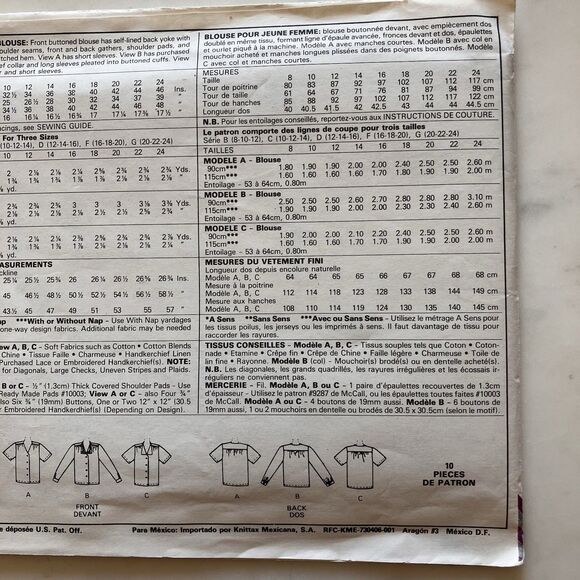 Vintage McCall's Pattern 2915 Women’s Day Collection Blouses Sz 12-14-16 Uncut - Picture 7 of 8